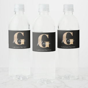 Modern Monogrammed Initial G & Name Personalised Water Bottle Label
