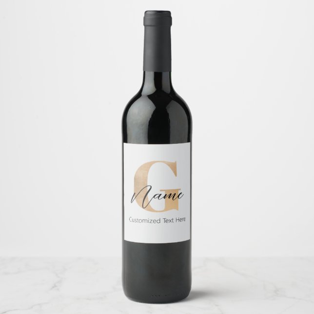 Modern Monogrammed Initial G & Name Personalised Wine Label (Front)