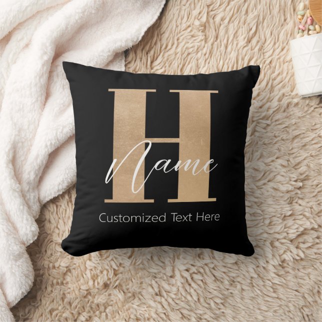 Modern Monogrammed Initial H & Name Personalised Cushion (Blanket)