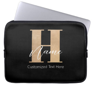 Modern Monogrammed Initial H & Name Personalised Laptop Sleeve