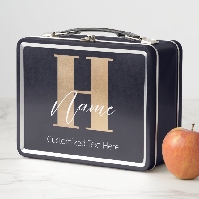 Modern Monogrammed Initial H & Name Personalised Metal Lunch Box (In Situ)