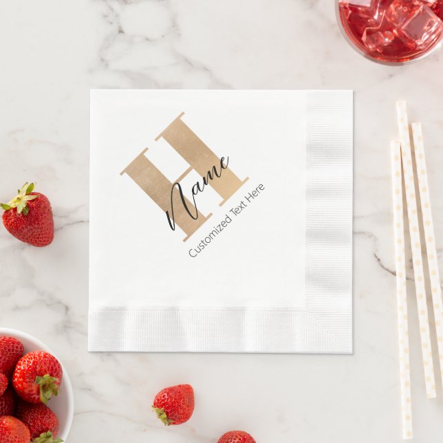 Modern Monogrammed Initial H & Name Personalised Napkin (Insitu)