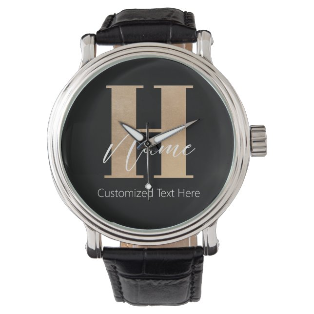 Modern Monogrammed Initial H & Name Personalised Watch (Front)