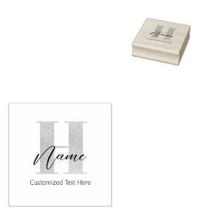 Modern Monogrammed Initial H & Name Personalized Rubber Stamp