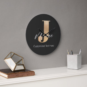 Modern Monogrammed Initial J & Name Personalised Large Clock
