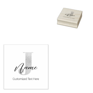 Modern Monogrammed Initial J & Name Personalised Rubber Stamp