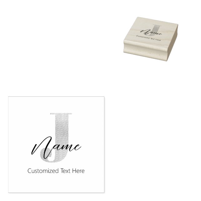 Modern Monogrammed Initial J & Name Personalised Rubber Stamp (Stamped)
