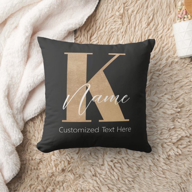 Modern Monogrammed Initial K & Name Personalised Cushion (Blanket)