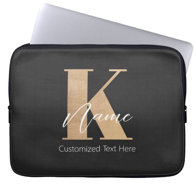 Modern Monogrammed Initial K & Name Personalised Laptop Sleeve (Front)