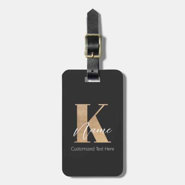 Modern Monogrammed Initial K & Name Personalised Luggage Tag (Front Vertical)