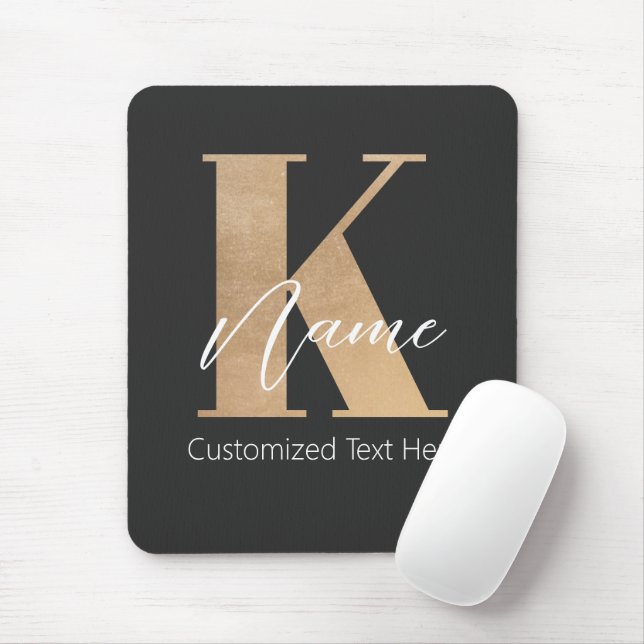 Modern Monogrammed Initial K & Name Personalised Mouse Mat (With Mouse)