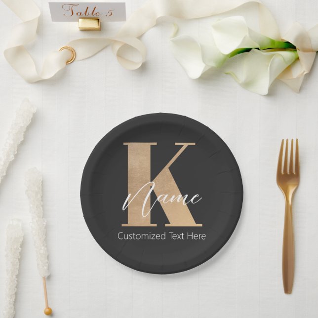 Modern Monogrammed Initial K & Name Personalised Paper Plate (Wedding)
