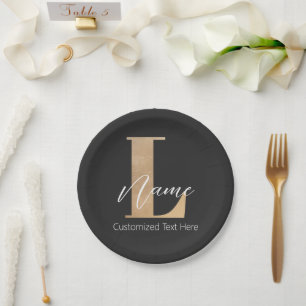 Modern Monogrammed Initial L & Name Personalised Paper Plate