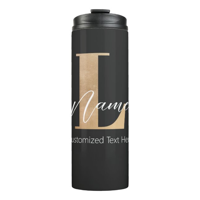 Modern Monogrammed Initial L & Name Personalised Thermal Tumbler (Front)