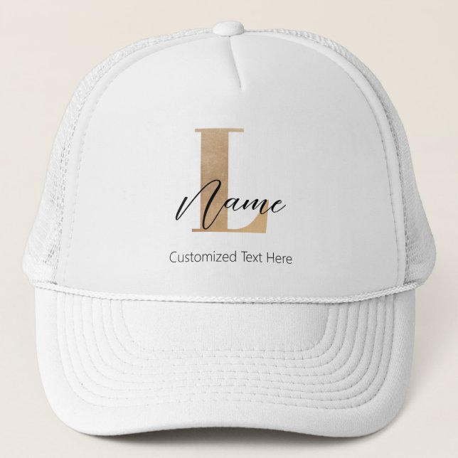 Modern Monogrammed Initial L & Name Personalised Trucker Hat (Front)