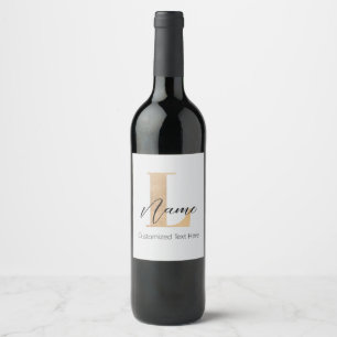 Modern Monogrammed Initial L & Name Personalised Wine Label