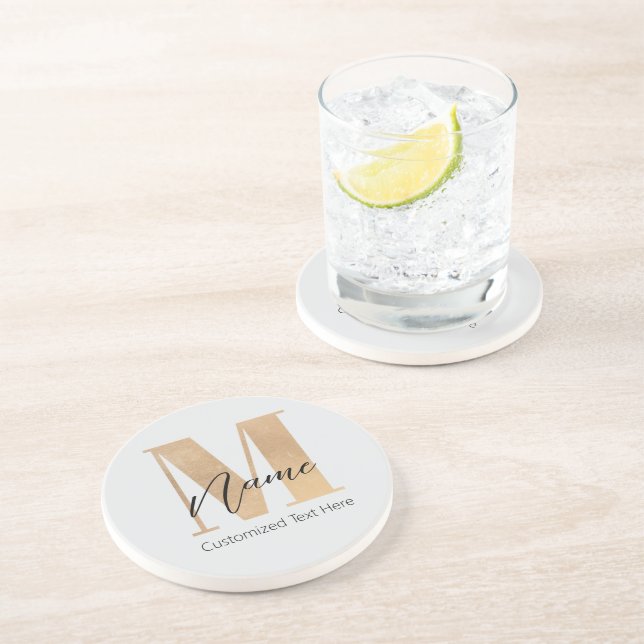 Modern Monogrammed Initial M & Name Personalised Coaster (Side)