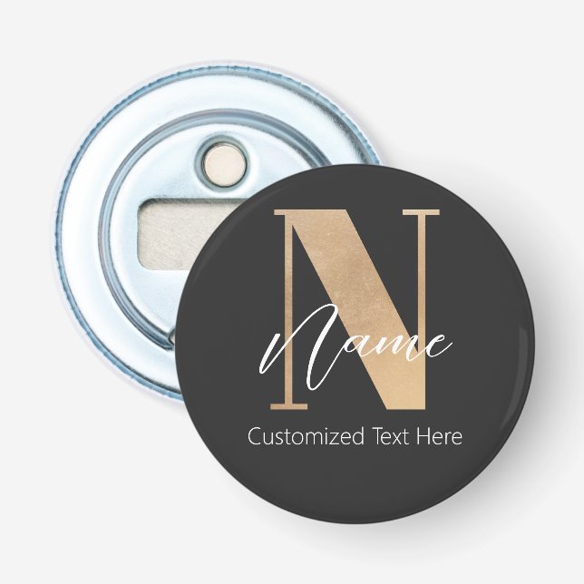 Modern Monogrammed Initial N & Name Personalised Bottle Opener (Front)