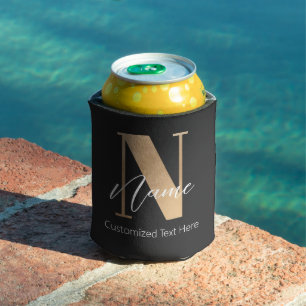 Modern Monogrammed Initial N & Name Personalised Can Cooler