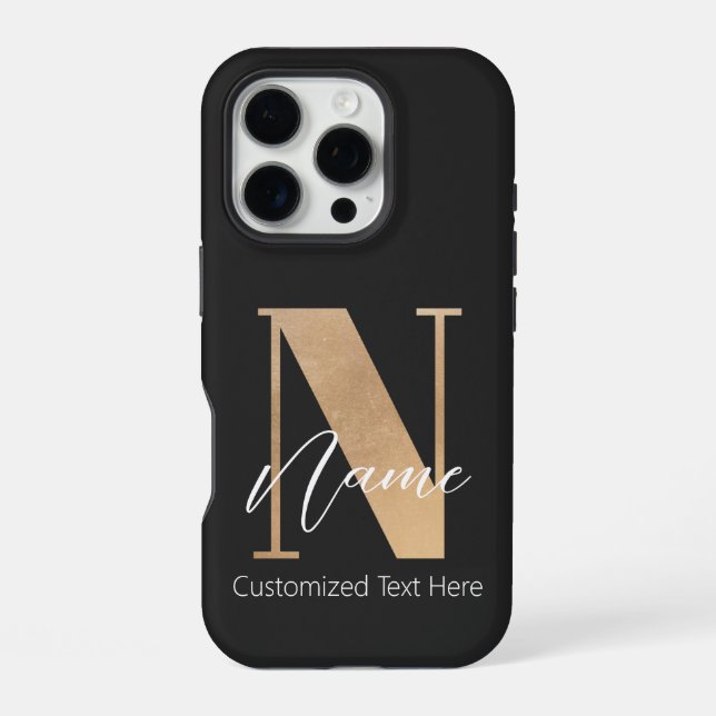 Modern Monogrammed Initial N & Name Personalised iPhone Case (Back)
