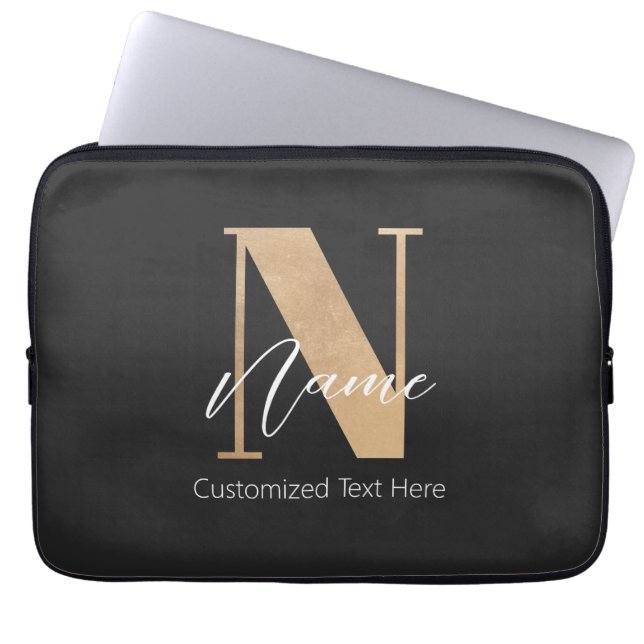 Modern Monogrammed Initial N & Name Personalised Laptop Sleeve (Front)