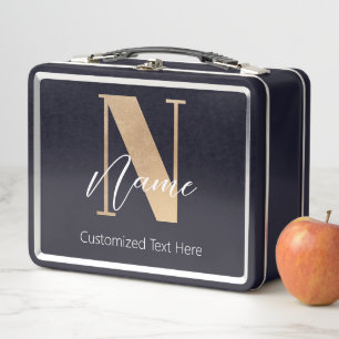 Modern Monogrammed Initial N & Name Personalised Metal Lunch Box