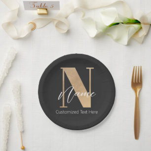 Modern Monogrammed Initial N & Name Personalised Paper Plate