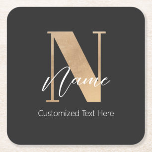 Modern Monogrammed Initial N & Name Personalised Square Paper Coaster
