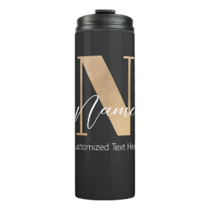 Modern Monogrammed Initial N & Name Personalised Thermal Tumbler