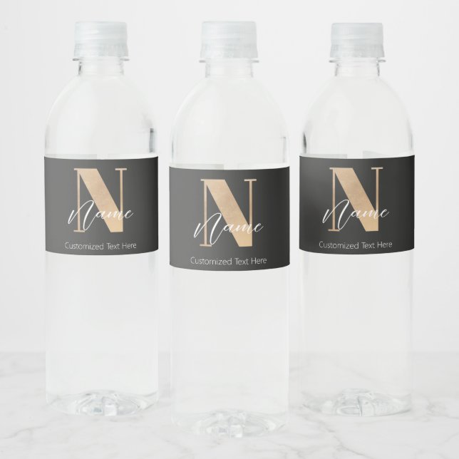 Modern Monogrammed Initial N & Name Personalised Water Bottle Label (Bottles)