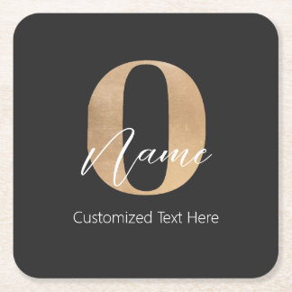 Modern Monogrammed Initial O & Name Personalised Square Paper Coaster