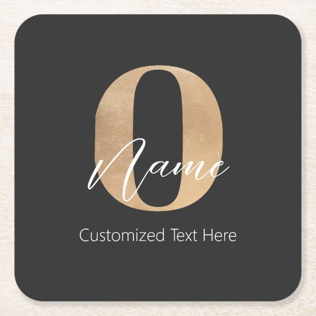 Modern Monogrammed Initial O & Name Personalised Square Paper Coaster (Front)