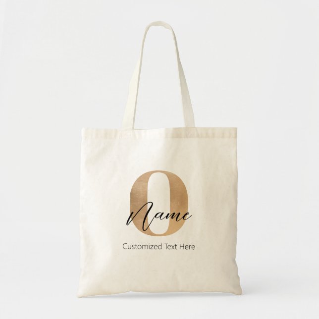 Modern Monogrammed Initial O & Name Personalised Tote Bag (Front)