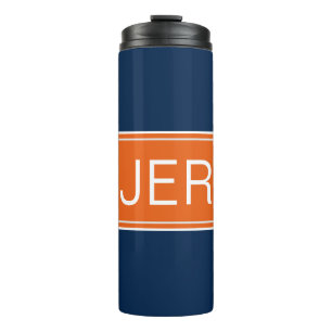 Modern Monogrammed Initial Orange Blue Cute Drink Thermal Tumbler