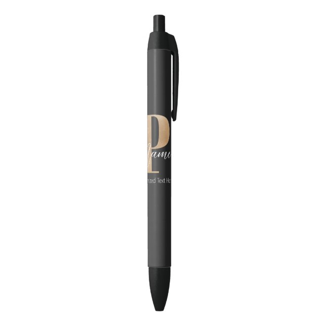 Modern Monogrammed Initial P & Name Personalised Black Ink Pen (Bottom (Vertical))