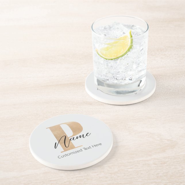 Modern Monogrammed Initial P & Name Personalised Coaster (Side)