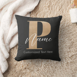 Modern Monogrammed Initial P & Name Personalised Cushion