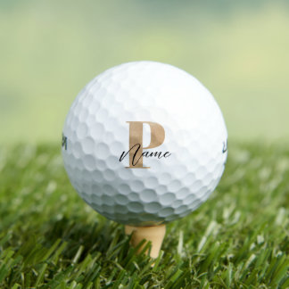 Modern Monogrammed Initial P & Name Personalised Golf Balls