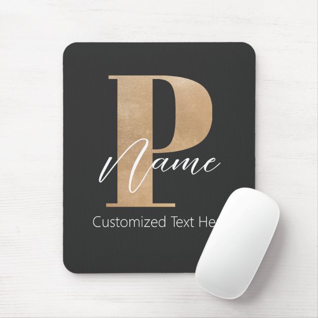 Modern Monogrammed Initial P & Name Personalised Mouse Mat (With Mouse)