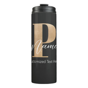 Modern Monogrammed Initial P & Name Personalised Thermal Tumbler