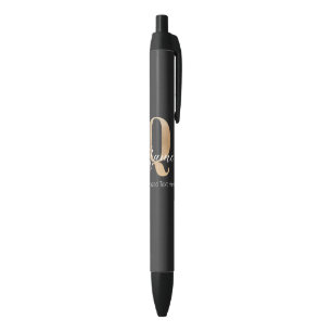 Modern Monogrammed Initial Q & Name Personalised Black Ink Pen