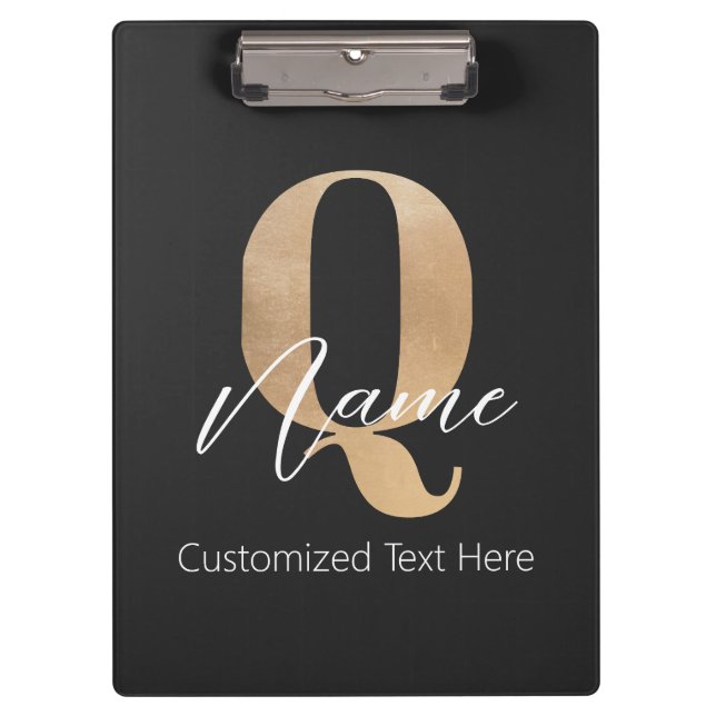 Modern Monogrammed Initial Q & Name Personalised Clipboard (Front)
