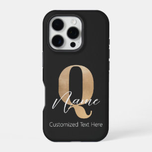 Modern Monogrammed Initial Q & Name Personalised iPhone 16 Pro Case