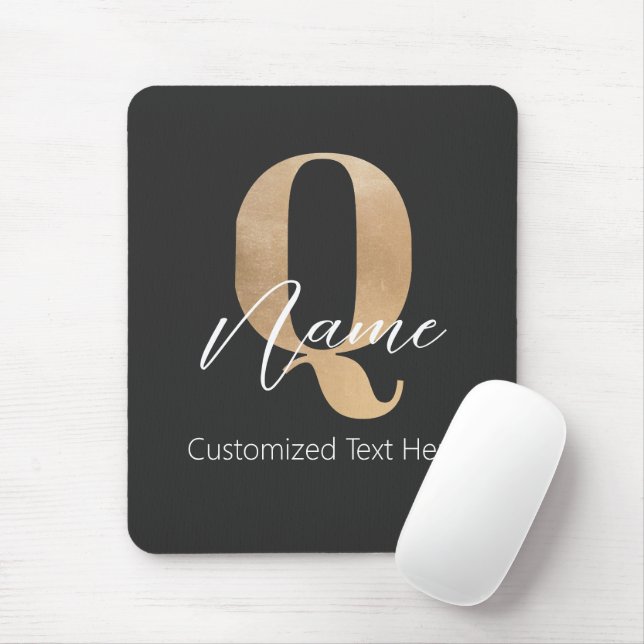 Modern Monogrammed Initial Q & Name Personalised Mouse Mat (With Mouse)