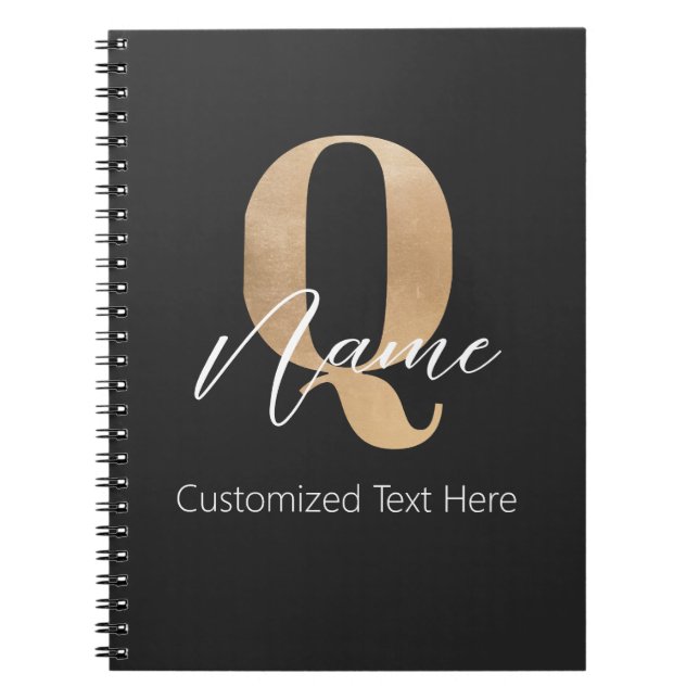Modern Monogrammed Initial Q & Name Personalised Notebook (Front)