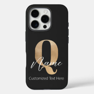Modern Monogrammed Initial Q & Name Personalized iPhone 16 Pro Case