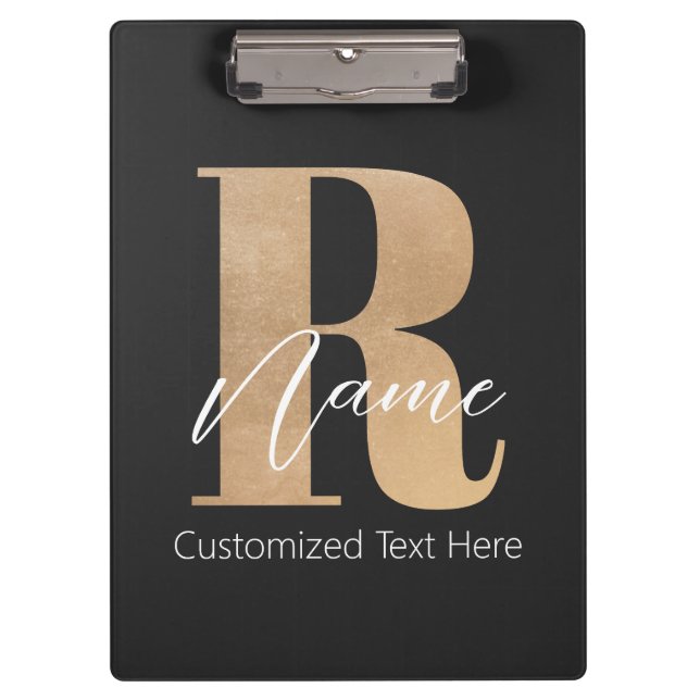 Modern Monogrammed Initial R & Name Personalised Clipboard (Front)