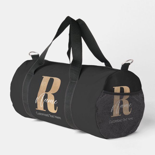 Modern Monogrammed Initial R & Name Personalised Duffle Bag (Right Corner)