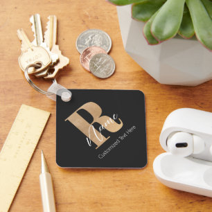 Modern Monogrammed Initial R & Name Personalised Key Ring