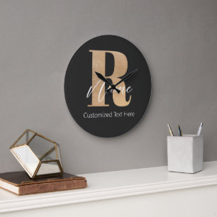 Modern Monogrammed Initial R & Name Personalised Large Clock